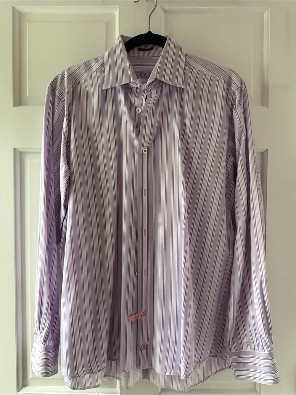 Bugatchi Lavender and White Multi-Stripe Dress Shirt